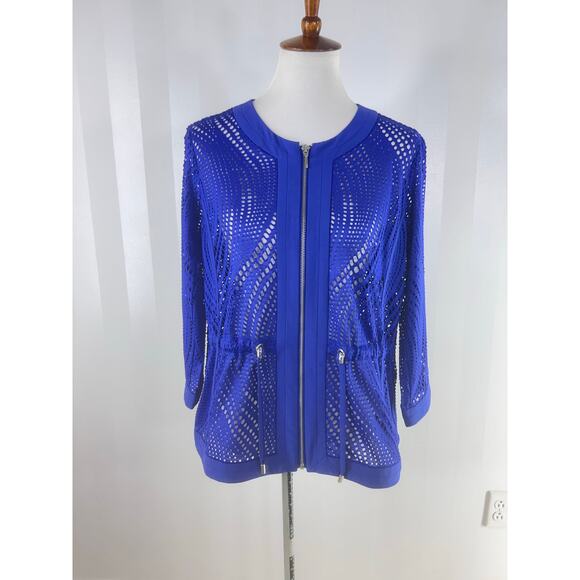 CHICO’S Zenergy Blue Full Front Zippered Open Knit Jacket - Picture 1 of 12